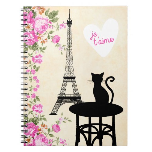 Paris Je Taime Cat and Eiffel Tower Notebook