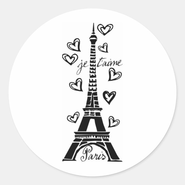 PARIS JE T'AIME EIFFEL TOWER AND HEARTS PRINT CLASSIC ROUND STICKER (Front)