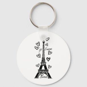 PARIS JE T'AIME EIFFEL TOWER AND HEARTS PRINT KEYCHAIN