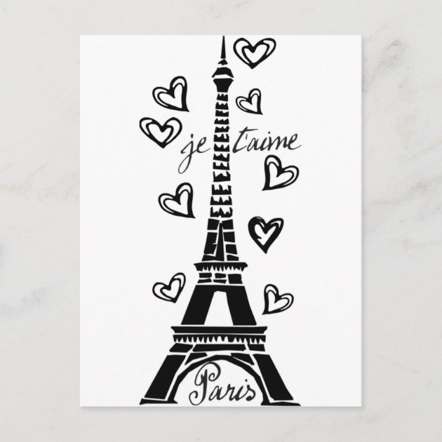 PARIS JE T'AIME EIFFEL TOWER AND HEARTS PRINT POSTCARD | Zazzle