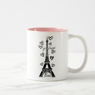 PARIS JE T'AIME EIFFEL TOWER AND HEARTS PRINT Two-Tone COFFEE MUG