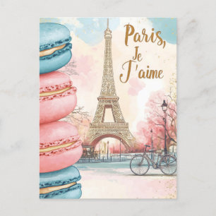 Paris, Je T'aime - Eiffel Tower with Macarons Holiday Postcard