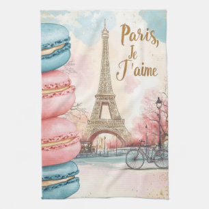  Paris, Je T'aime - Eiffel Tower with Macarons  Kitchen Towel