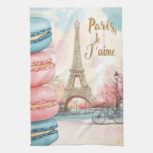  Paris, Je T'aime - Eiffel Tower with Macarons  Kitchen Towel (Vertical)