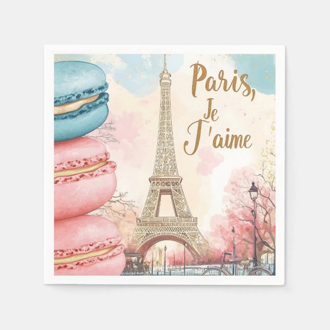  Paris, Je T'aime - Eiffel Tower with Macarons  Napkins (Front)