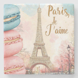 Paris, Je T'aime - Eiffel Tower with Macarons Stone Coaster