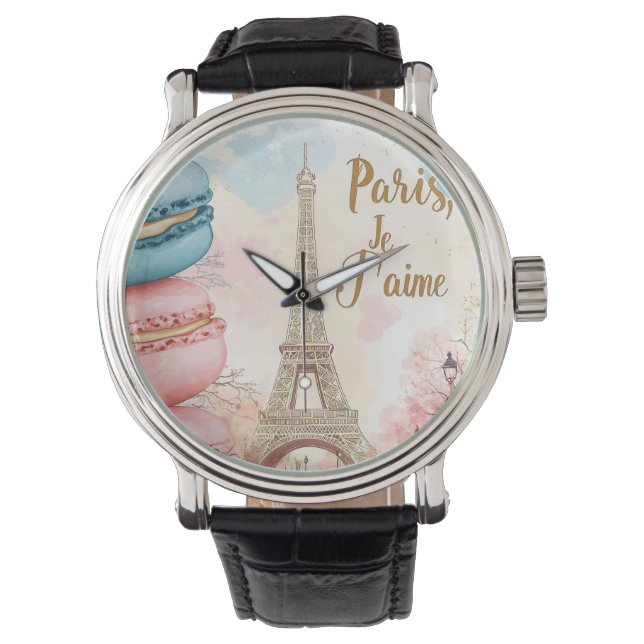  Paris, Je T'aime - Eiffel Tower with Macarons  Watch (Front)