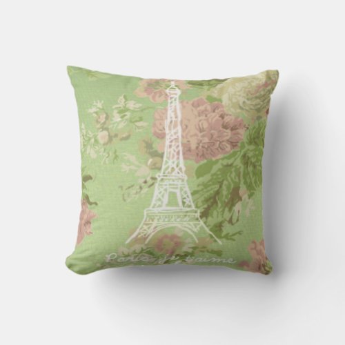 Paris je taime Vintage Floral Eiffel Tower Throw Pillow