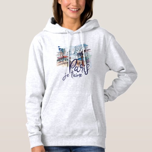 Paris Je taime Watercolor Calligraphy France Art Hoodie