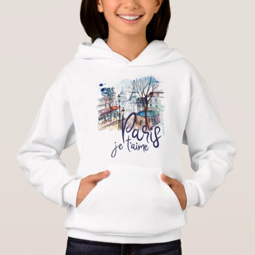 Paris Je taime Watercolor Calligraphy France Art Hoodie