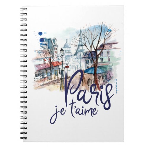 Paris Je taime Watercolor Calligraphy France Art Notebook