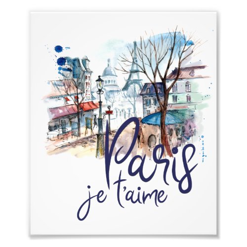 Paris Je taime Watercolor Calligraphy France Art Photo Print