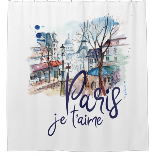 Paris Je taime Watercolor Calligraphy France Art Shower Curtain