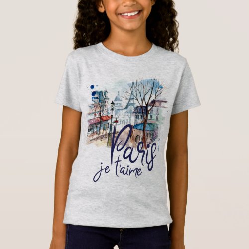 Paris Je taime Watercolor Calligraphy France Art T_Shirt