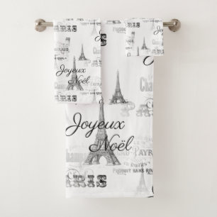 Paris Joyeux Noel B&W Christmas Bath Towel Set