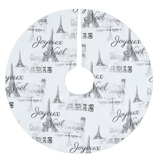 Paris Joyeux Noel B&W Christmas Tree Skirt (Front)
