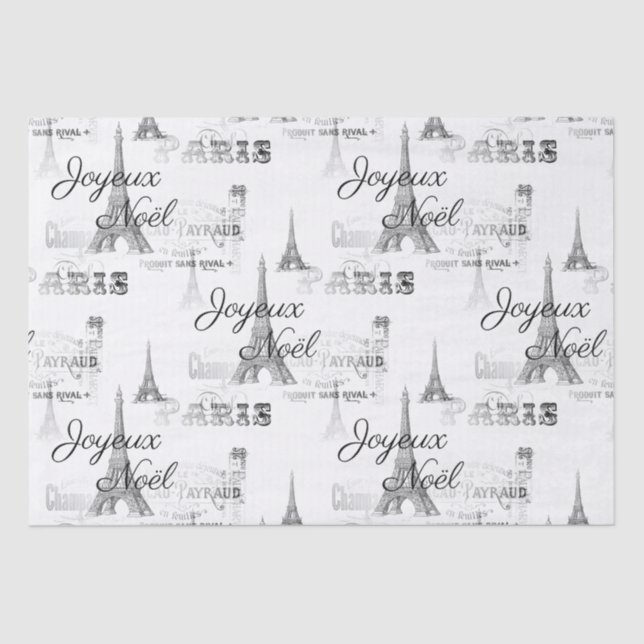 Paris Joyeux Noel Christmas B&W Tissue Paper (Front)