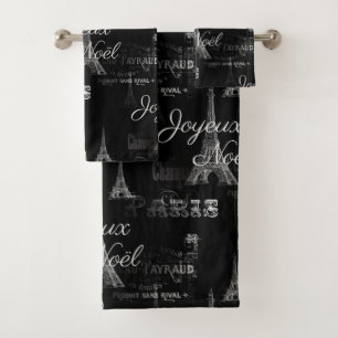 Paris Joyeux Noel Christmas Black Towel Set