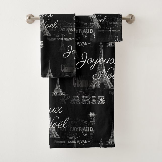 Paris Joyeux Noel Christmas Black Towel Set (Insitu)