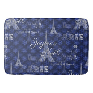 Paris Joyeux Noel Christmas Blue Bathmat