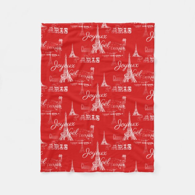 Paris Joyeux Noel Christmas Red Fleece Blanket (Front)