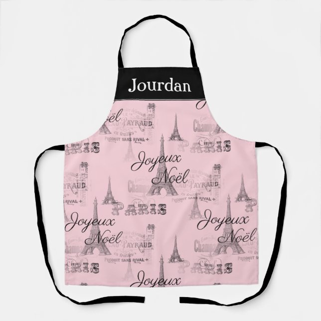 Paris Joyeux Noel Personal Pink Christmas Apron (Front)
