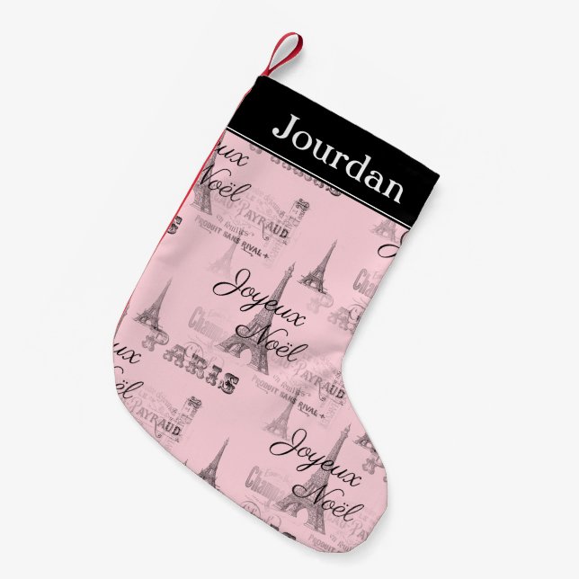 Paris Joyeux Noel Personal Pink Christmas Stocking (Front (Hanging))