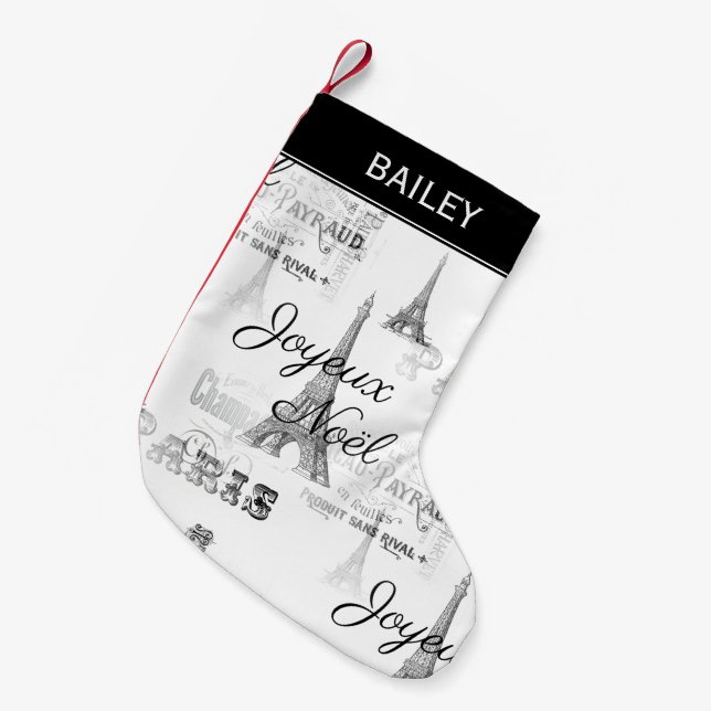 Paris Joyeux Noel Personalized Christmas Stocking (Front (Hanging))
