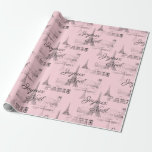 Paris Joyeux Noel Pink Christmas Wrapping Paper<br><div class="desc">The Eiffel Tower,  the words "Joyeux Noël" (Merry Christmas in French),  Paris in vintage typography,  and vintage French labels for champagne and cocoa and sprigs of vintage holly in black on a pretty pink make lovely and interesting Christmas gift wrap,  for your French themed holiday.</div>