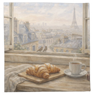 Paris Kitchen Watercolor with Eiffel Tower Morning Cloth Napkin