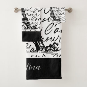 Paris L’Amore Black and White Eiffel - Romantic Bath Towel Set