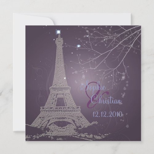 Paris La Nuit eiffel tower wedding  invitations