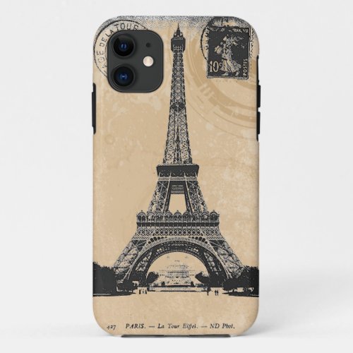 Paris La Tower Eiffel Vintage Postcard iPhone 11 Case