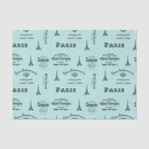 Paris Label Collage Aqua Tissue Paper