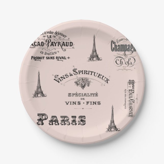 Paris Label Collage French Paper Plate (Front)