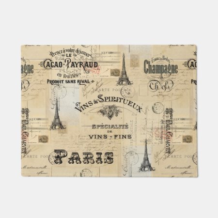 Paris Label Collage French Postcard Doormat