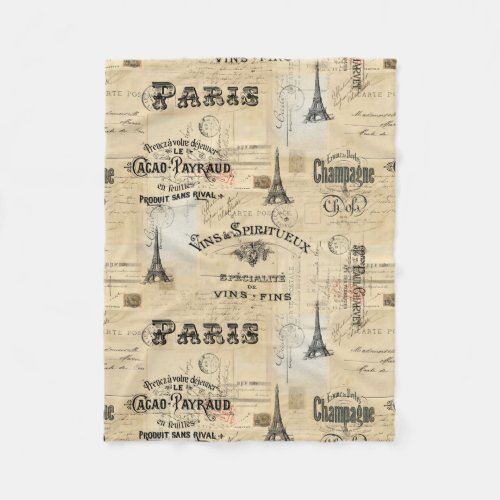 Paris Label Collage French Postcard Fleece Blanket