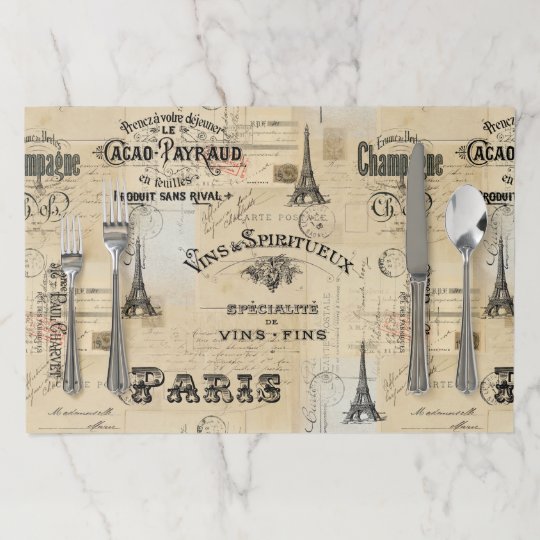 Paris Label Collage French Postcard Paper Placemat