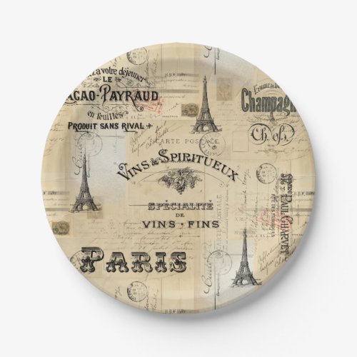 Paris Label Collage French Postcards Paper Plate