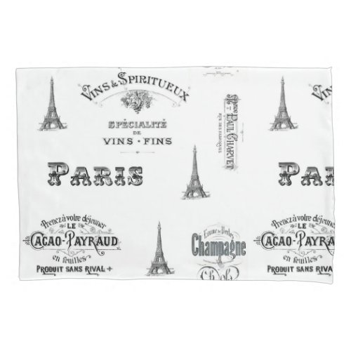 Paris Label Collage Pillow Case