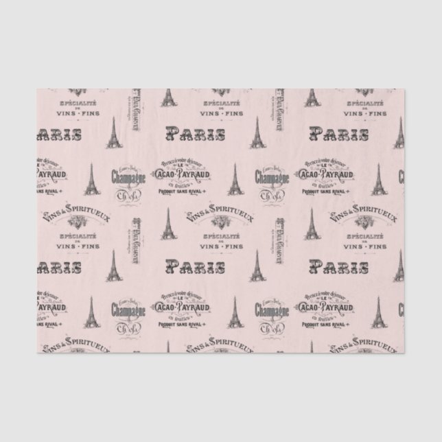 Paris Label Collage Pink Tissue Paper (Front)