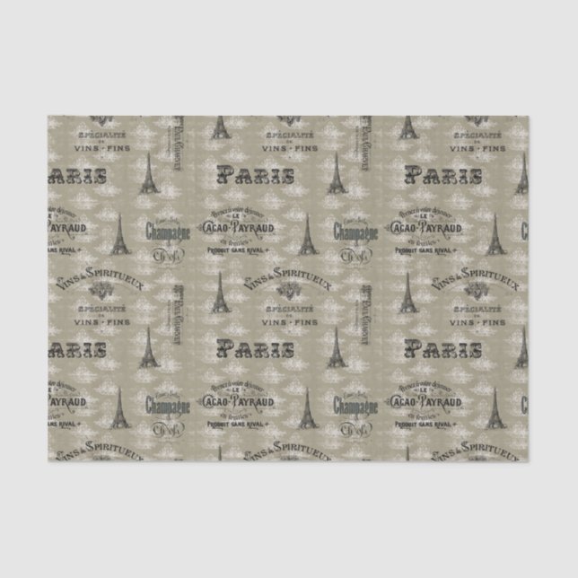 Paris Label Collage Tan Toile Tissue Paper (Front)
