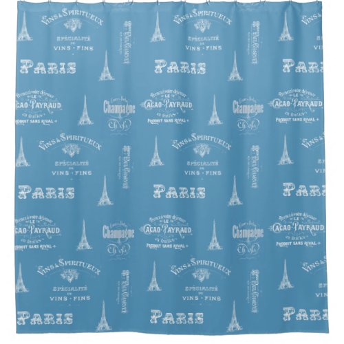 Paris Label French Blue Shower Curtain