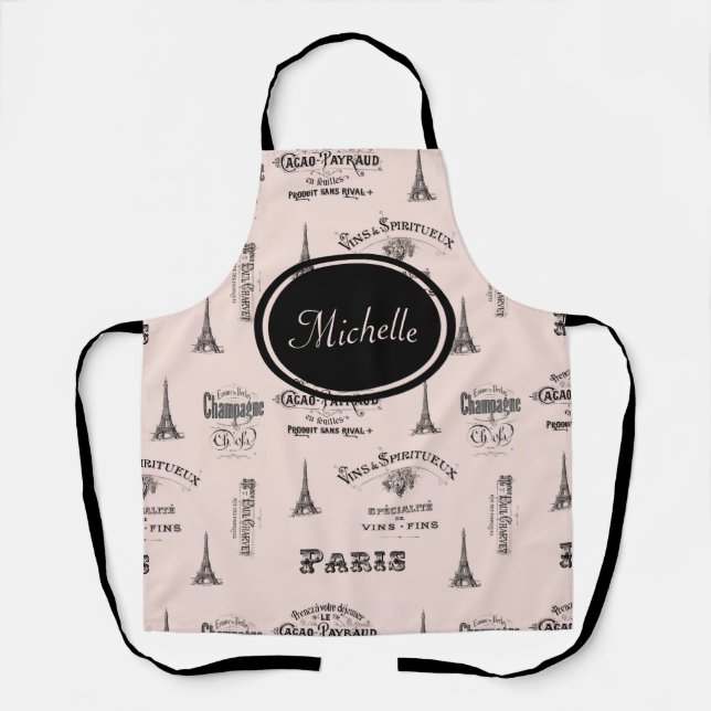 Paris Label French Pink Personalized Apron (Front)