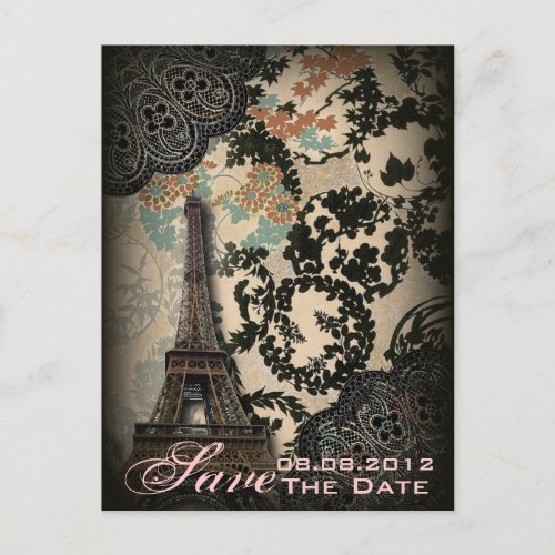 Paris Lace vintage wedding save the date Announcement Postcard