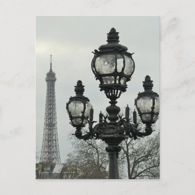 Paris Lamp Post and Eiffel Tower Scene Postcard (Front)