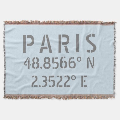 Paris Latitude Longitude Coordinates Throw Blanket