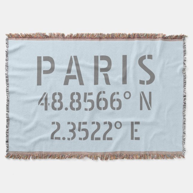 Paris Latitude Longitude Coordinates Throw Blanket (Front)