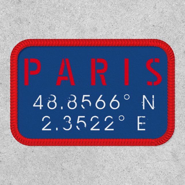 Paris Latitude & Longitude Iron On Patch (Front)