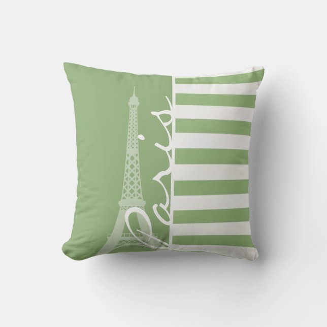 Paris; Laurel Green Horizontal Stripes Throw Pillow (Front)